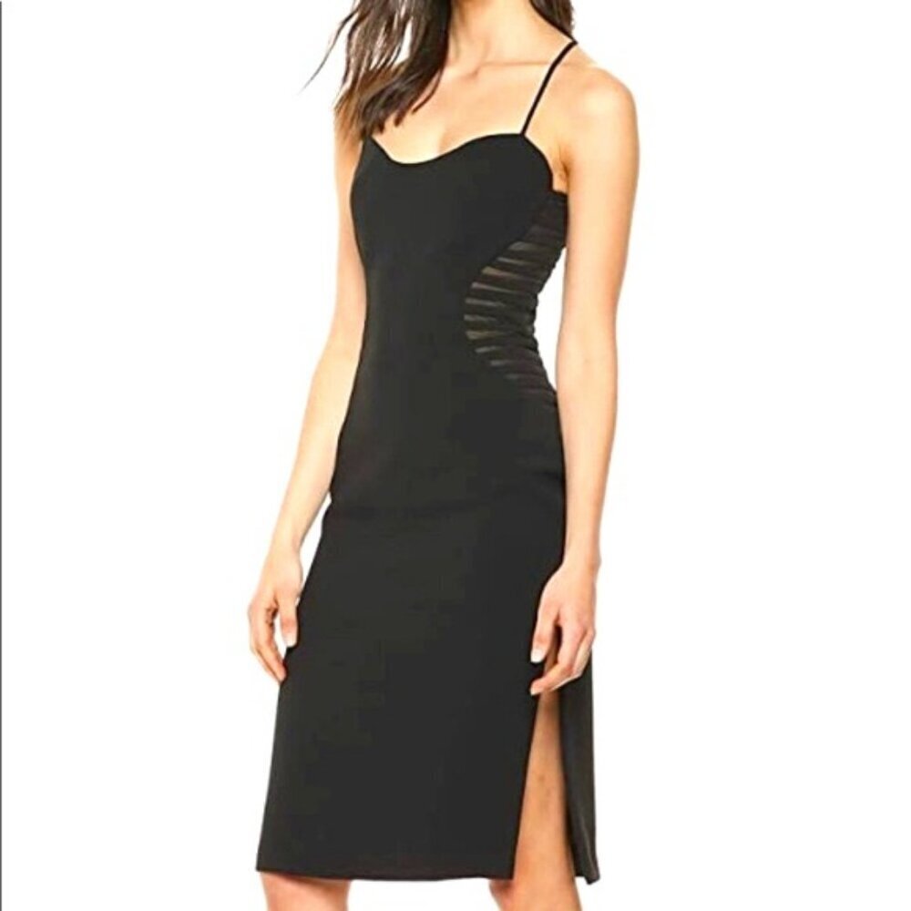 NWT HALSTON Evening Collection Sleeveless Midi Dress Black Sheer Sides 0